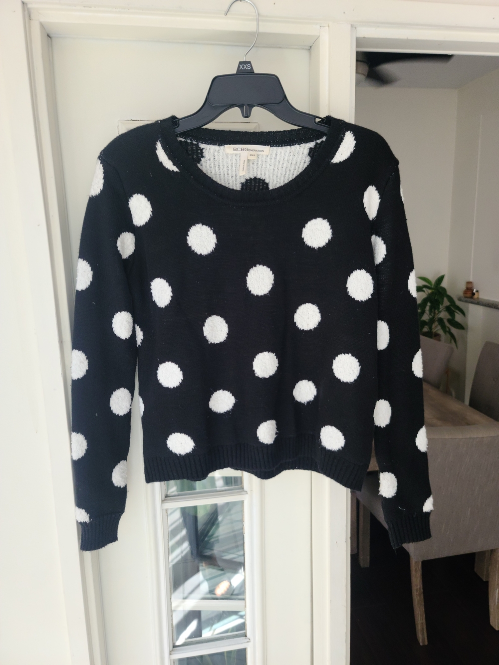BCBGeneration Black Sweater with White Polka Dots